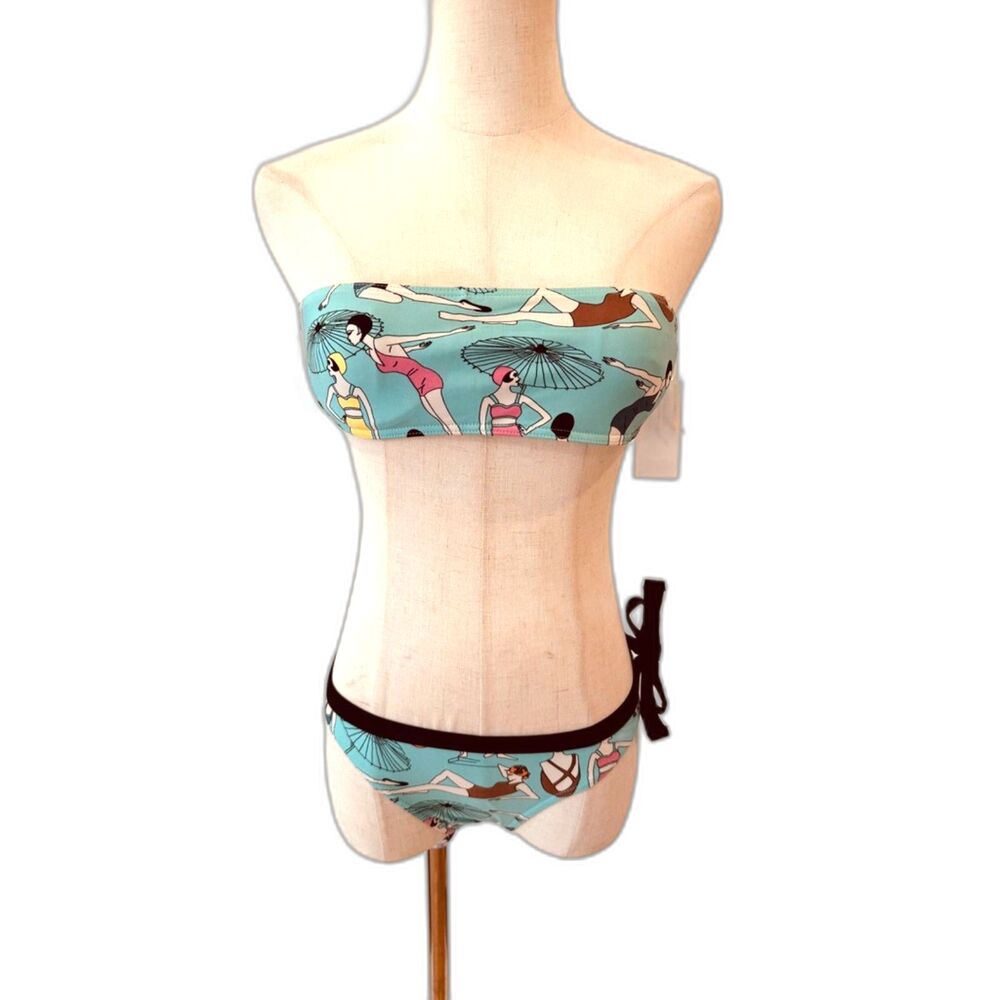 NWT Calvin Klein Bikini Size 6 Retro Swimmer Print Bandeau 2 Piece Swimsuit Y2k